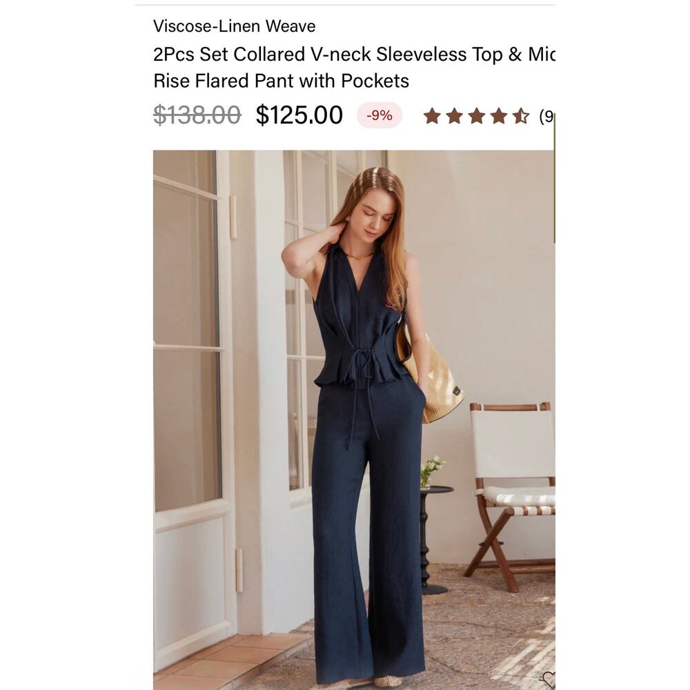 Brand New OGL Women's Small Viscose Linen 2 Piece Set Sleeveless Top Flared Pant